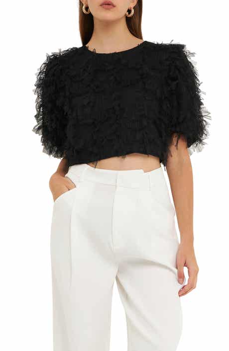 Gridded Tulle Crop Top
