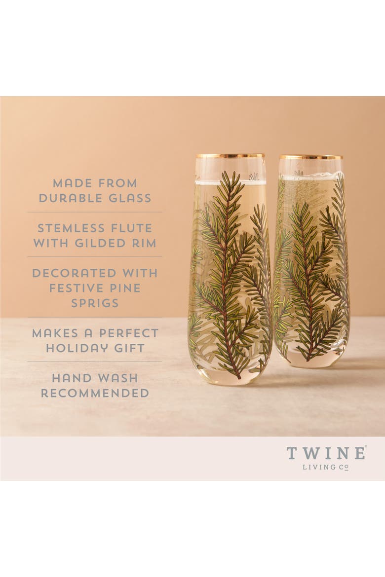 Woodland Stemless Champagne Flutes Set of 2, Alternate, color, Green