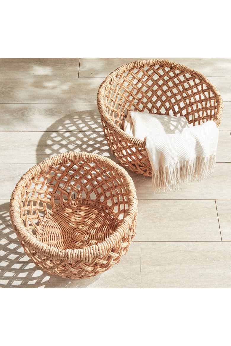Emlyn Rattan Decorative Baskets Set of 2 Without Handles, Alternate, color, Beige