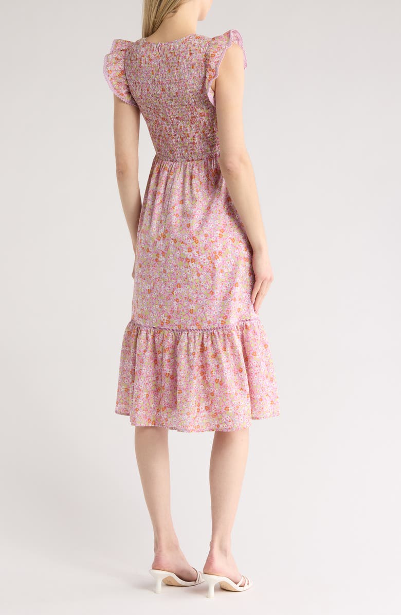 Lost + Wander Cecillia Smocked Cap Sleeve Cotton Midi Dress, Alternate, color, 