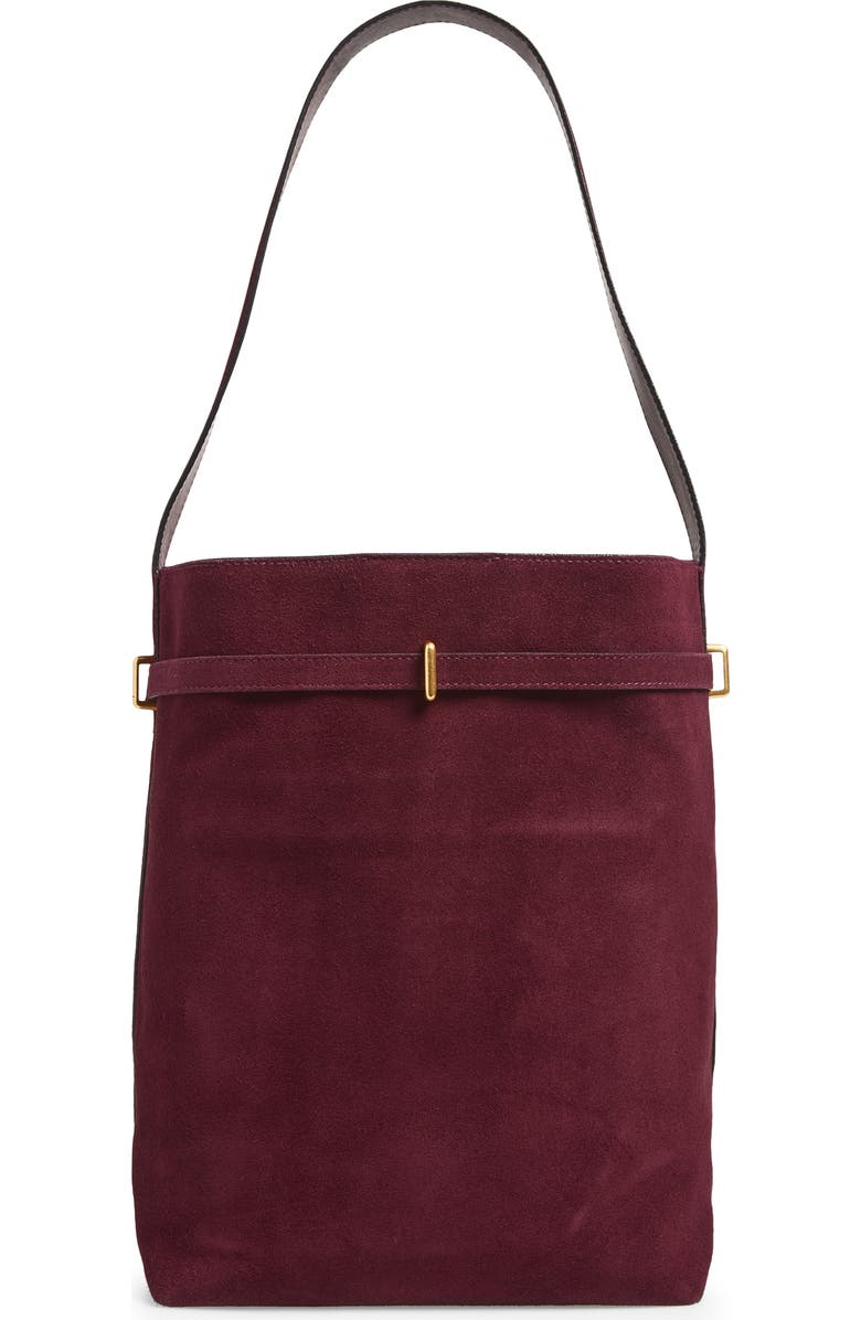 Madewell The Essential Belted Suede Bucket Tote, Alternate, color, Dark Burgundy