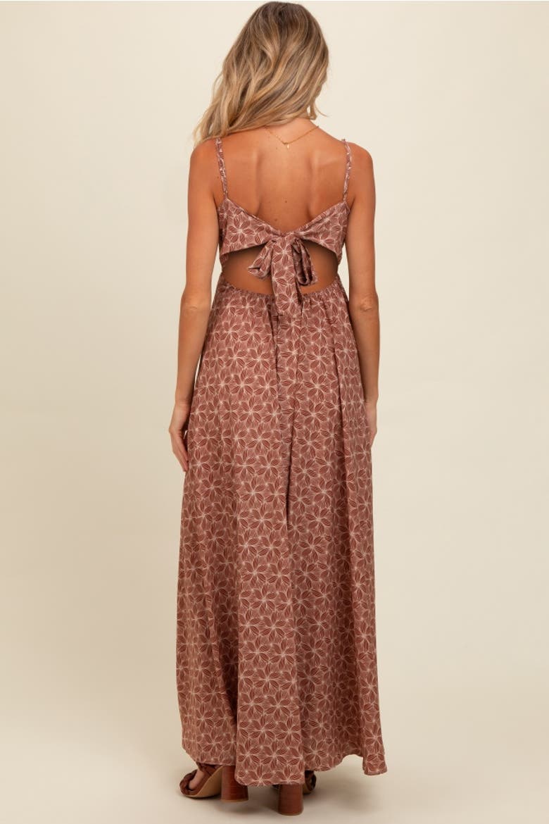 Floral Cutout Tie Back Maxi Dress, Alternate, color, Rust