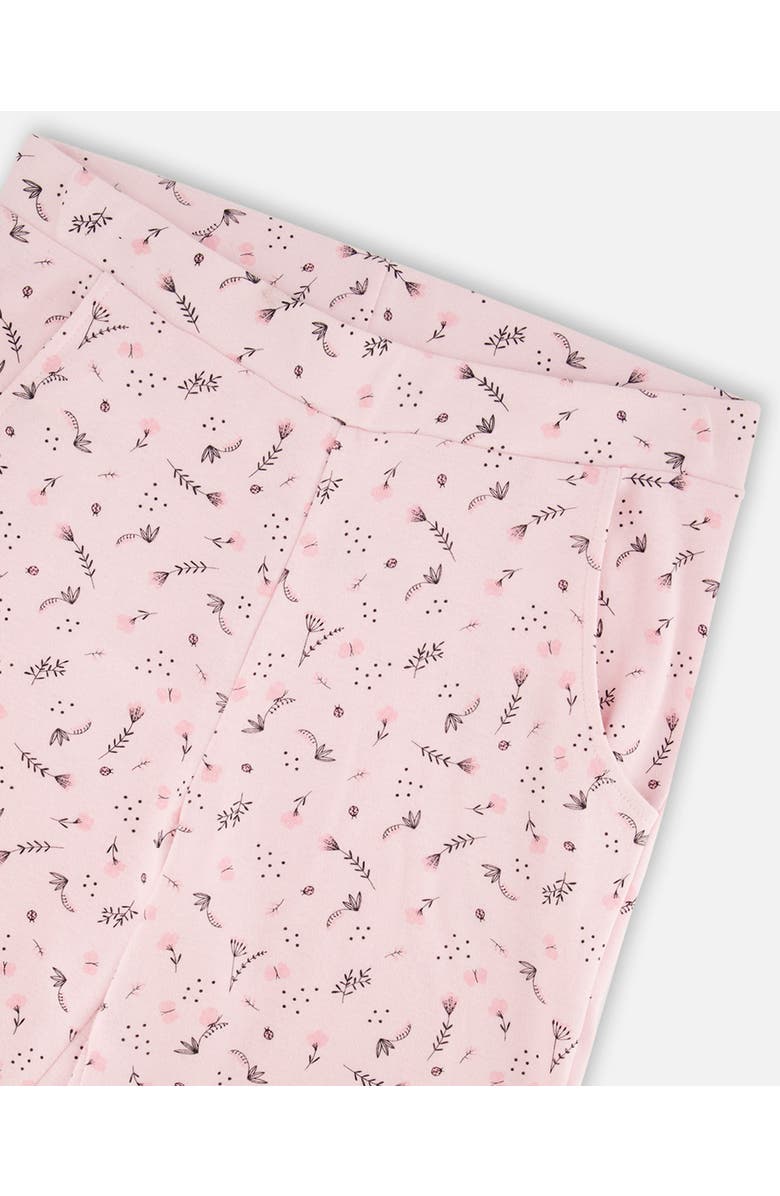 Deux par Deux Women's Women'S Printed Organic Cotton Two-Piece Pajama Set Small Pink Flowers On Pale Pink Background, Alternate, color, Pink Flowers On Pale Pink