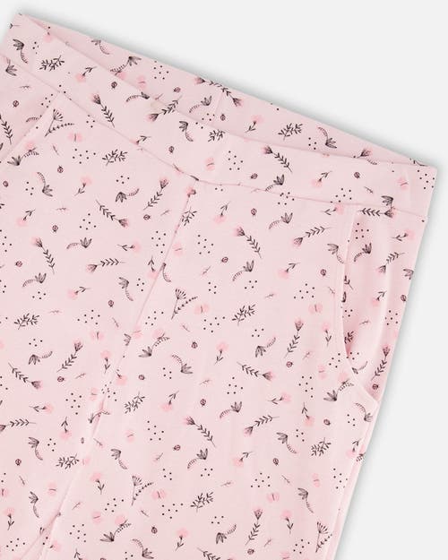 Deux Par Deux Printed Organic Cotton Two-piece Pajama Set Small Pink Flowers On Pale Pink Background In Pink Flowers On Pale Pink