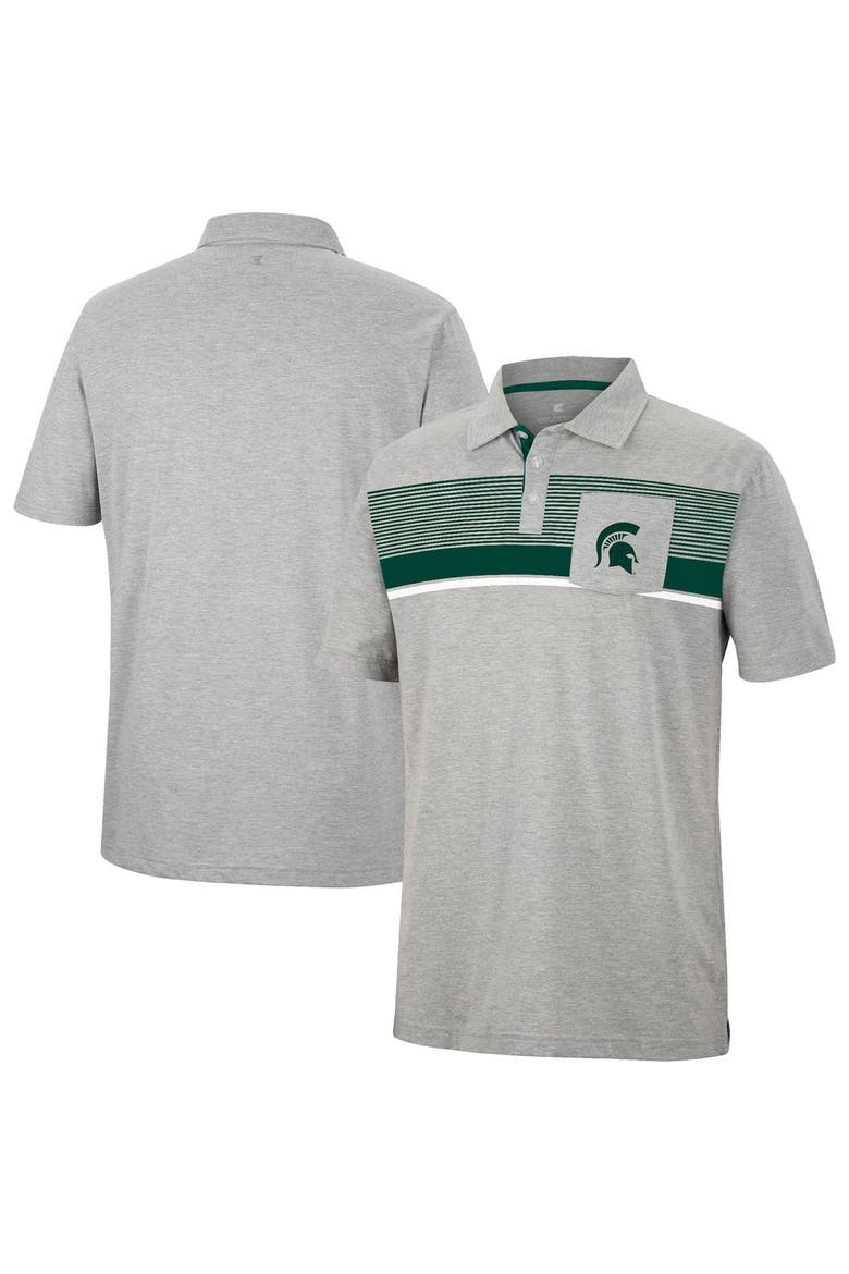 Men's Colosseum Heathered Gray Michigan State Spartans Golfer Pocket Polo, Alternate, color, Heather Gray