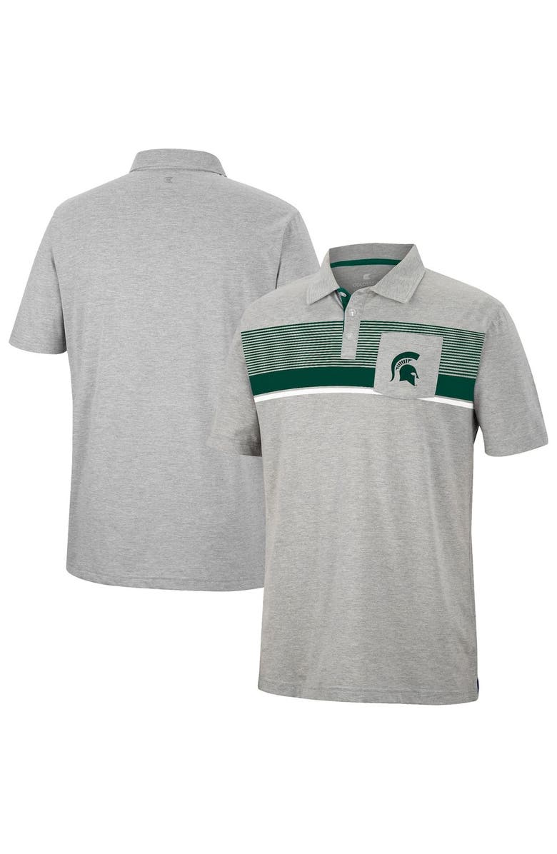 COLOSSEUM Men's Colosseum Heathered Gray Michigan State Spartans Golfer Pocket Polo, Alternate, color, 