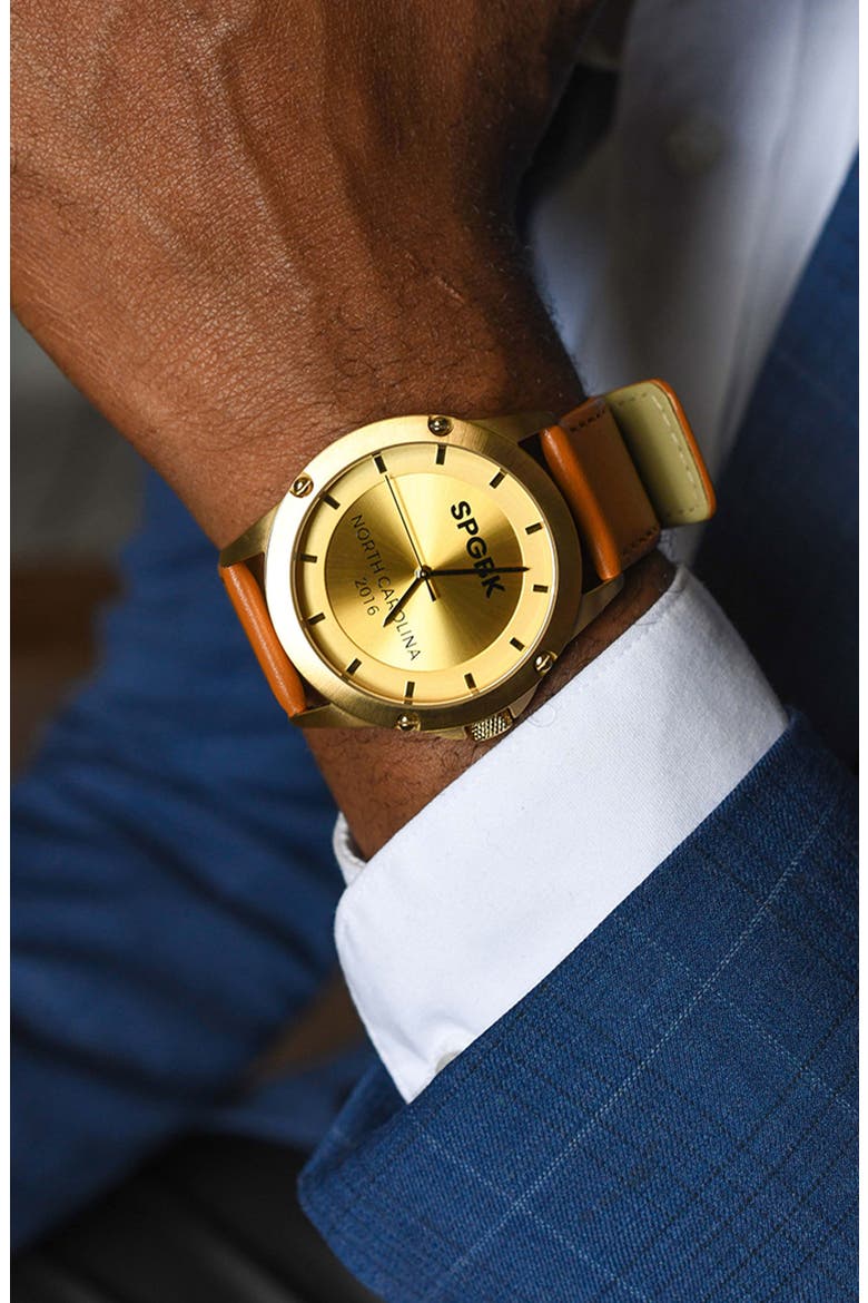 Ferguson Leather Strap Watch, 44mm, Alternate, color, GOLD