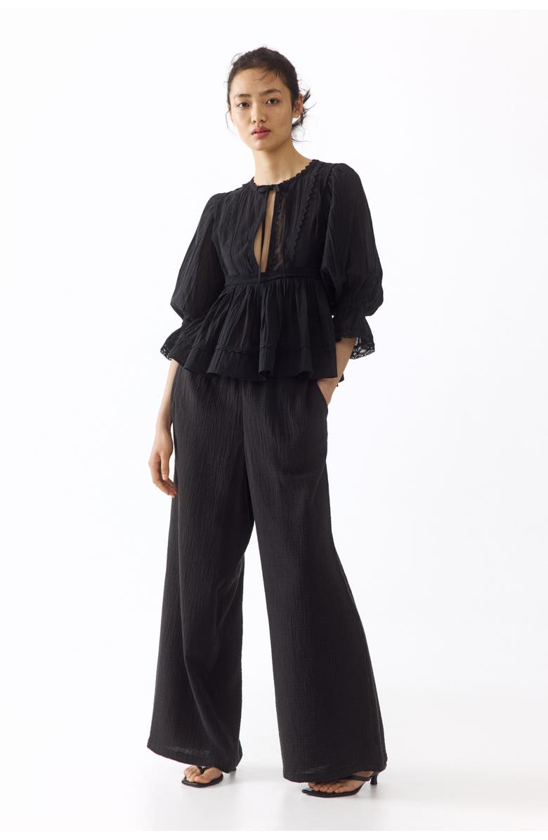 H&M Straight Muslin Trousers, Alternate, color, Nearly Black