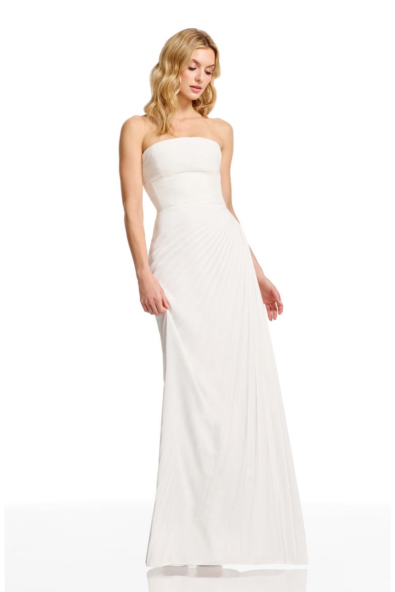 Kinley Accordion Pleat Strapless Evening Gown, Alternate, color, OFF WHITE