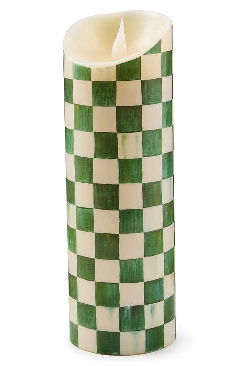 Emerald Check Flameless 9-Inch Pillar Candle