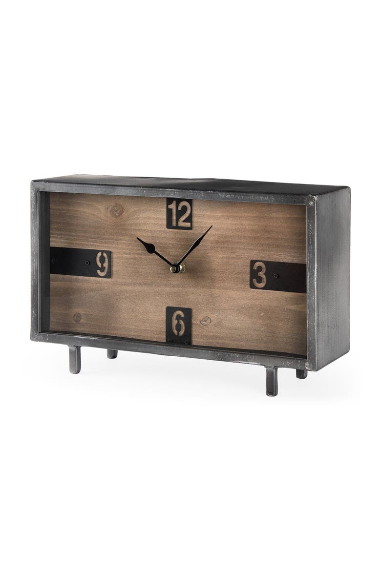Harvey Metal and Wood Rectangular Table Clock, Main, color, Black
