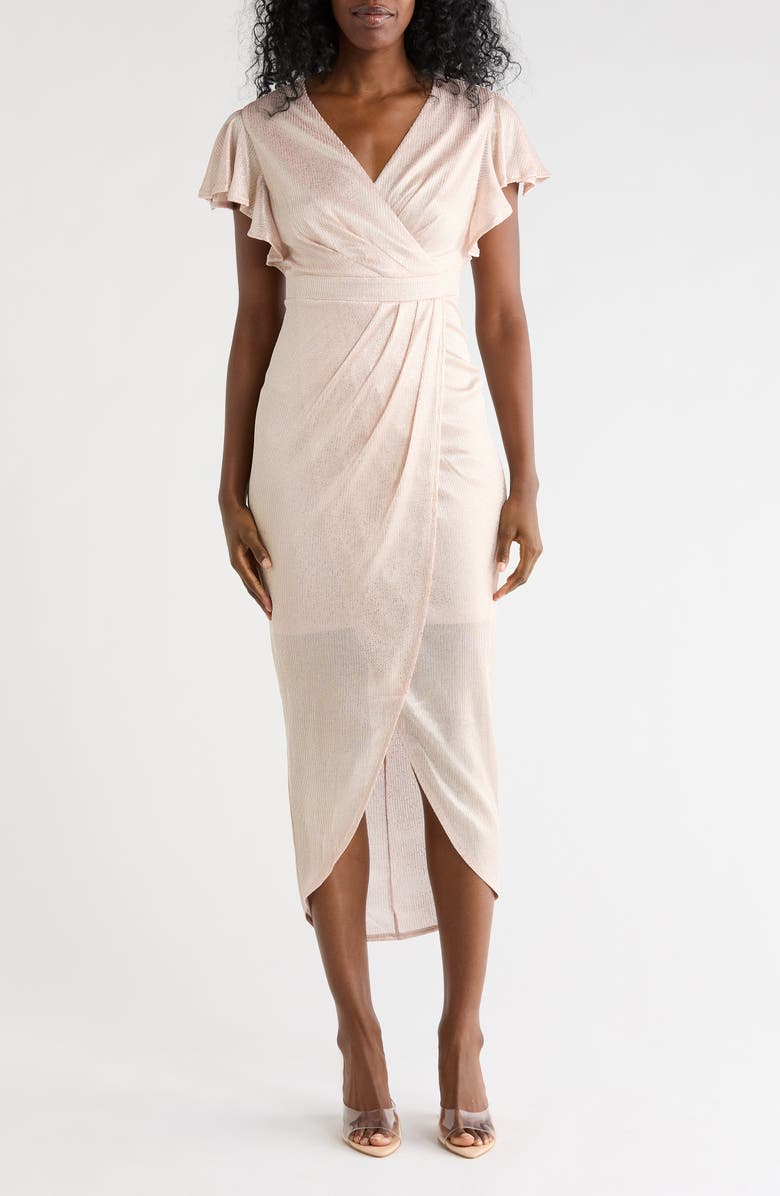 Julia Jordan Ruffle Sleeve Tulip Maxi Dress, Main, color, Gold Blush