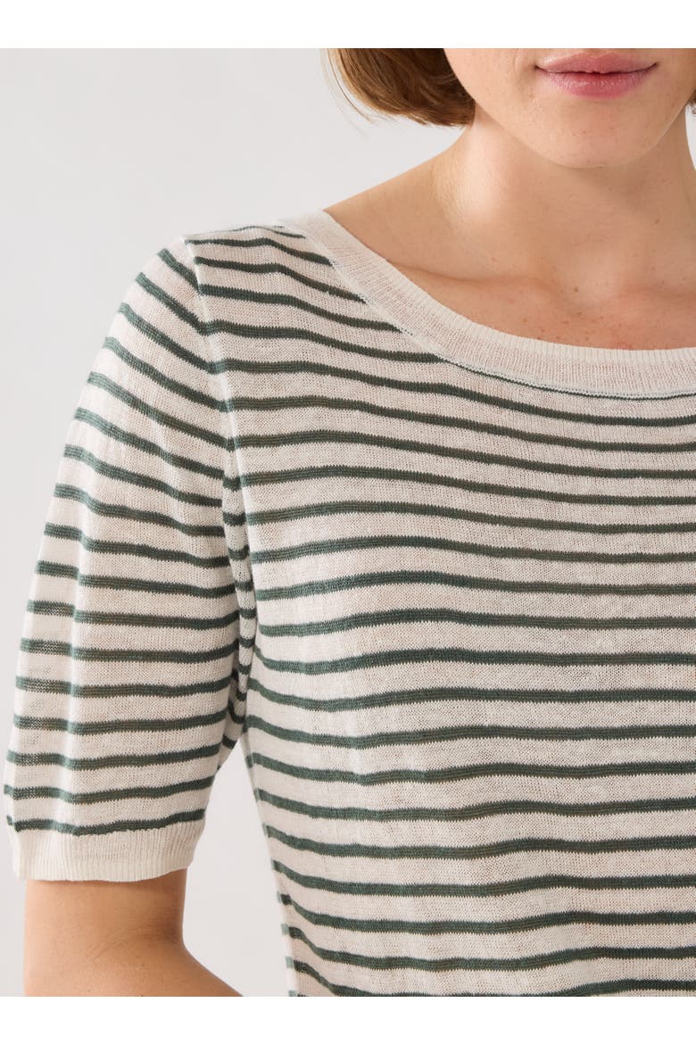 Linen Knit Stripe Elbow Sleeve Crewneck, Alternate, color, AGAVE