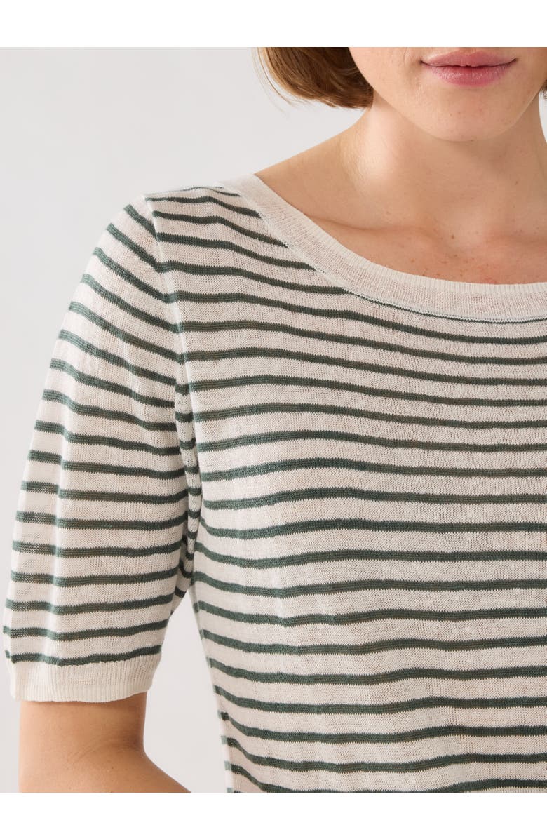 Majestic Filatures Linen Knit Stripe Elbow Sleeve Crewneck, Alternate, color, Agave