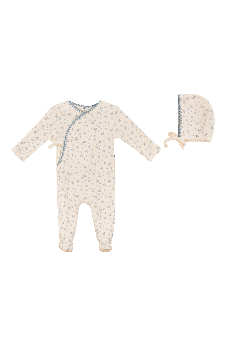 Bebe Bella Ribbed Floral Romper with Bonnet, Main, color, Blue
