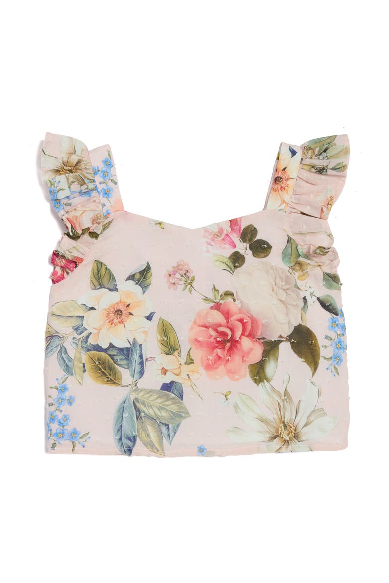 Kids' Floral Clip Dot Crop Cotton Top & Maxi Skirt Set, Alternate, color, PINK