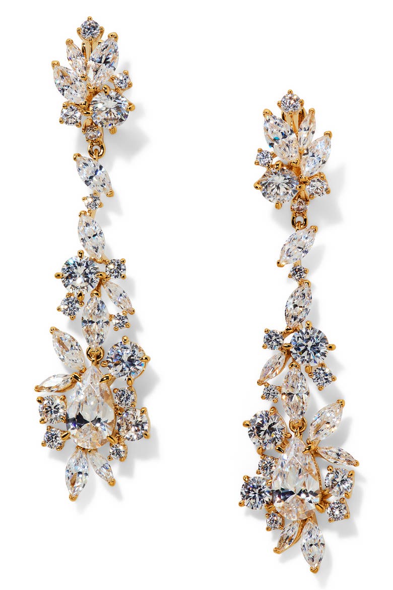 Cannes Cubic Zirconia Hoop Drop Earrings, Main, color, GOLD