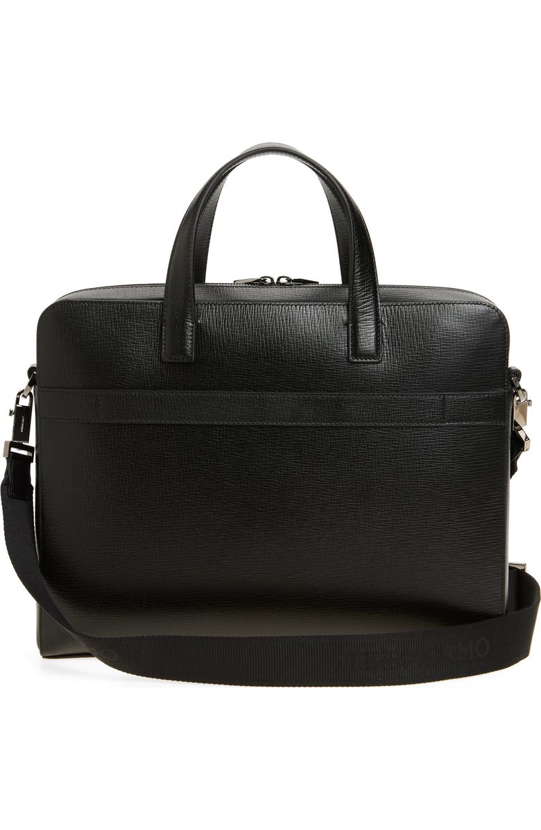 FERRAGAMO Trading Gancio Leather Briefcase, Alternate, color, Nero