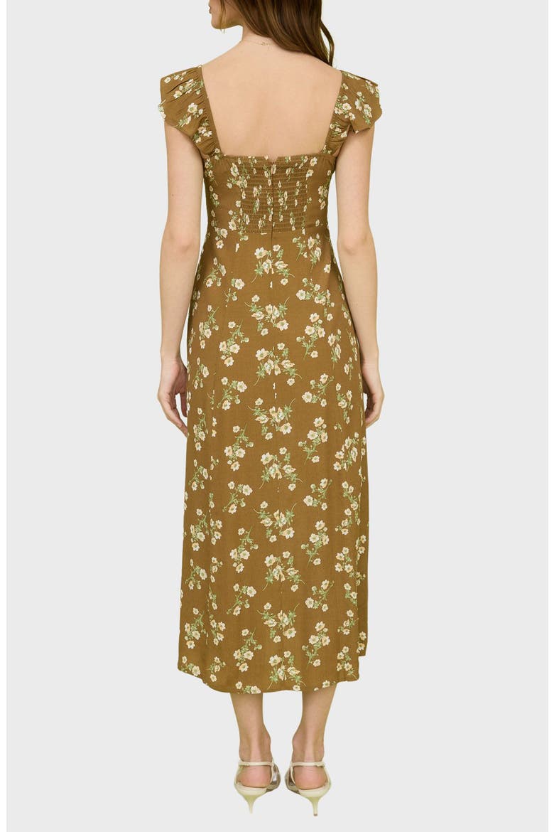 Floral Cap Sleeve Midi Dress, Alternate, color, BROWN MULTI