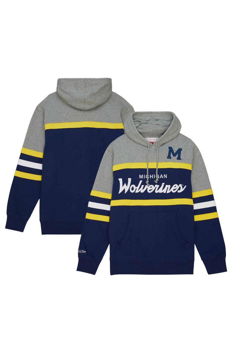 Men's Mitchell & Ness Navy Michigan Wolverines Head Coach Pullover Hoodie, Main, color, Navy