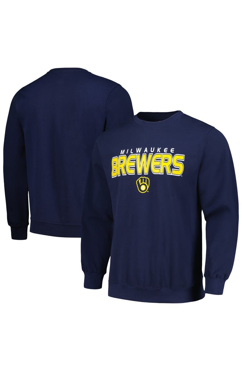 STITCHES Men's Stitches  Navy Milwaukee Brewers Pullover Sweatshirt, Main, color, 