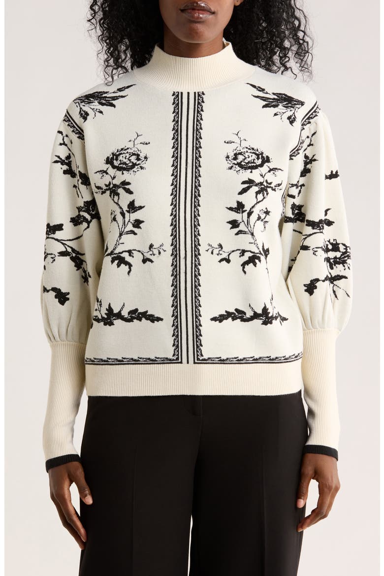 Floral Jacquard Sweater, Main, color, IVORY/ BLACK