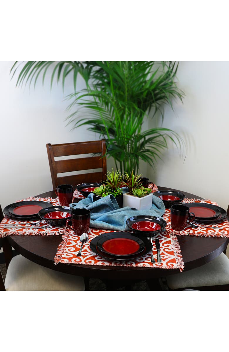 Elama Tanizia 16 Piece High Gloss Dinnerware Set, Alternate, color, Red