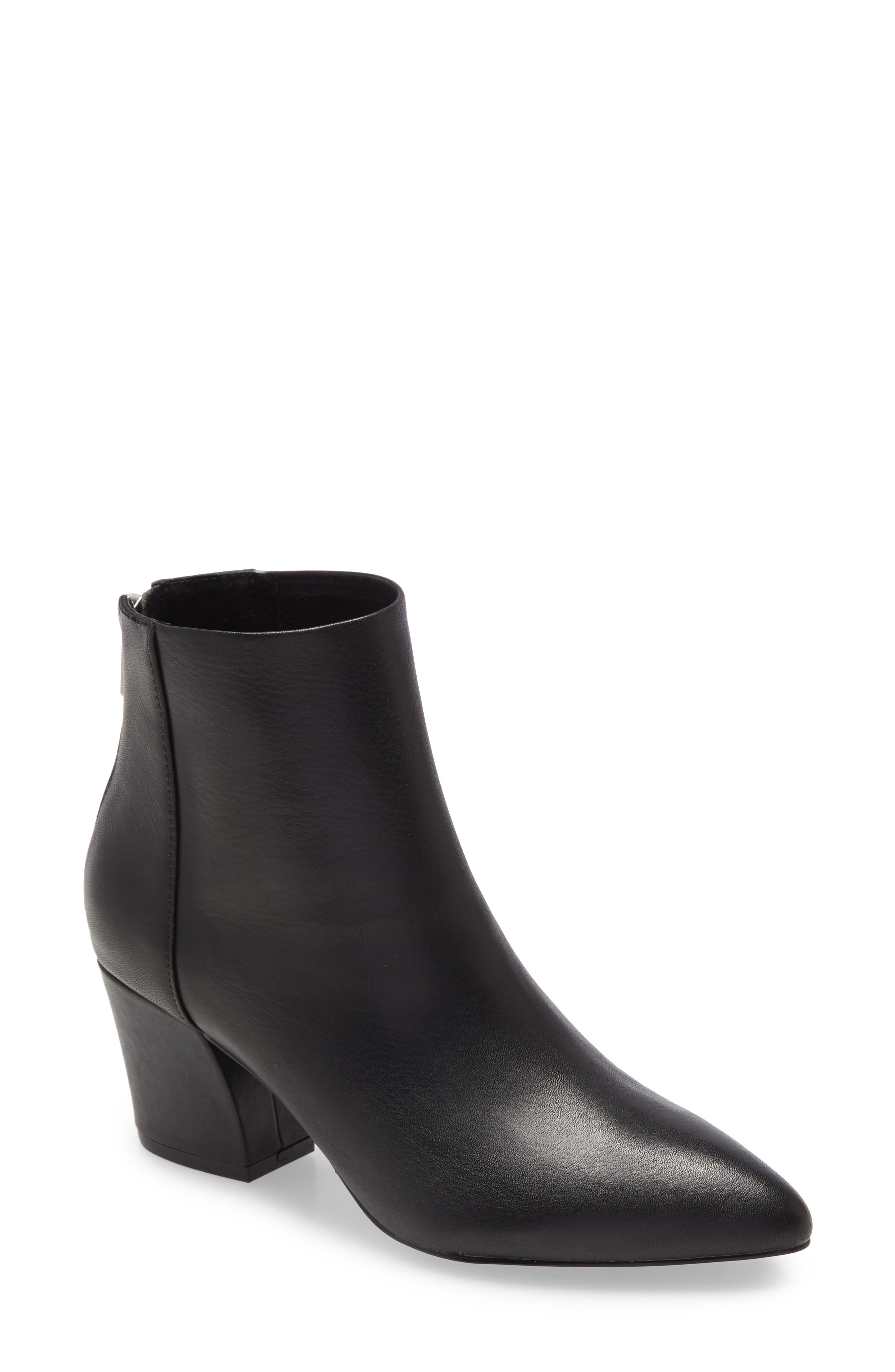Mistin Pointed Toe Bootie, Main, color, BLACK LEATHER