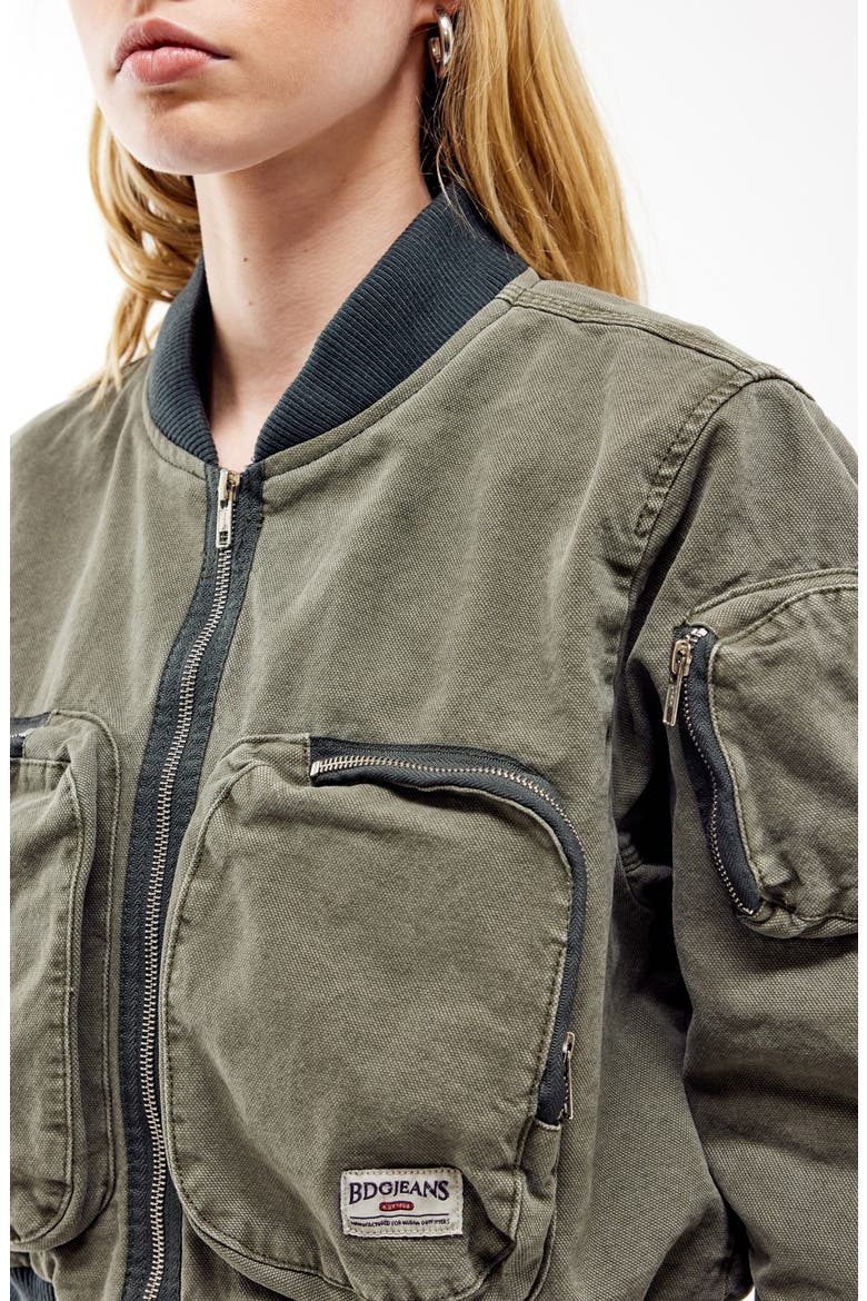 Zip Pocket Canvas Bomber Jacket, Alternate, color, KHAKI
