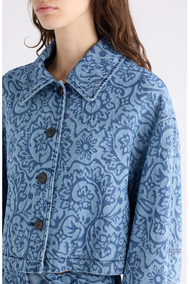 Vondero Lasered Floral Stonewash Denim Jacket, Alternate, color, BLUE