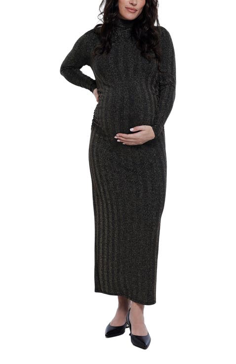 Mesh Turtleneck Maxi Maternity Dress