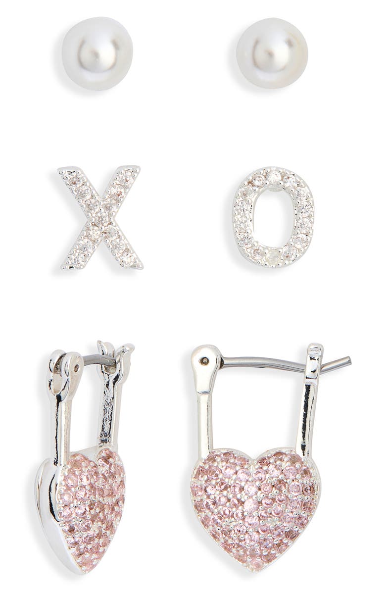 Leith 3-Pack Assorted Valentine's Day Earrings, Alternate, color, Pink- Silver