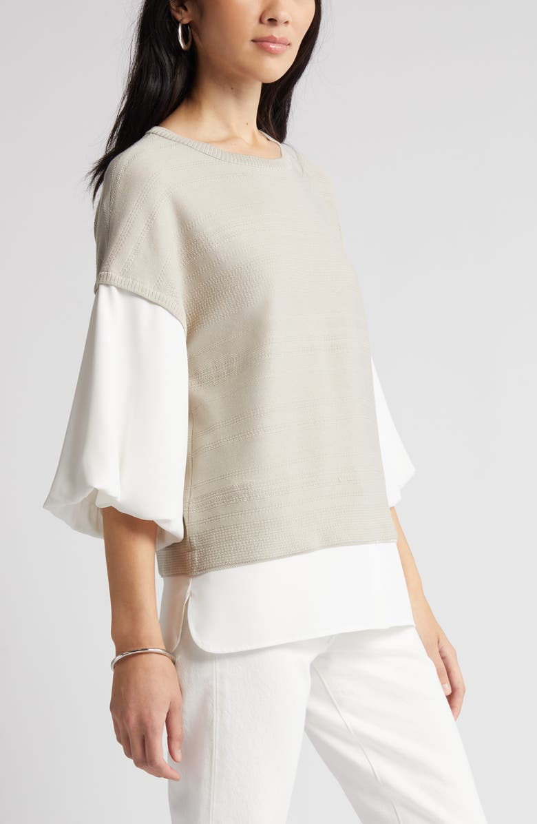 Ming Wang Colorblock Mixed Media Top, Alternate, color, 