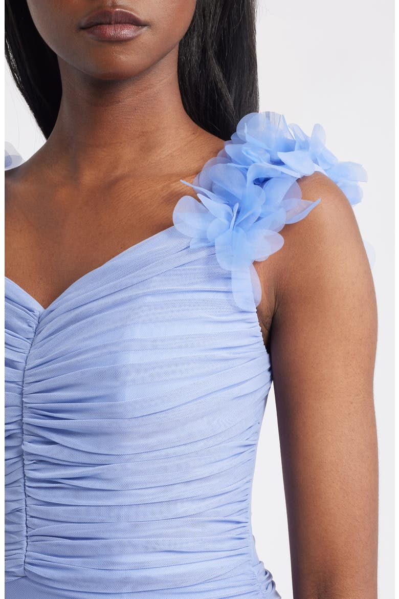 Ruched Mesh Midi Dress, Alternate, color, BLUE