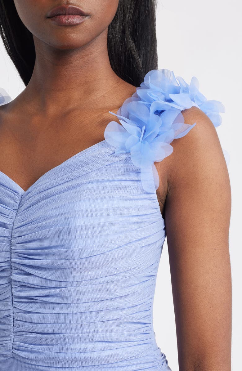 Lipsy Ruched Mesh Midi Dress, Alternate, color, Blue