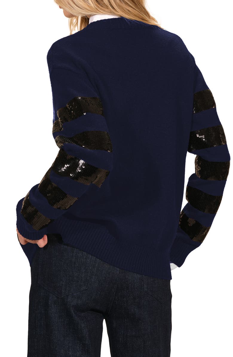 Isaac Mizrahi New York Stripe Sequin Cardigan, Alternate, color, Navy/ Black