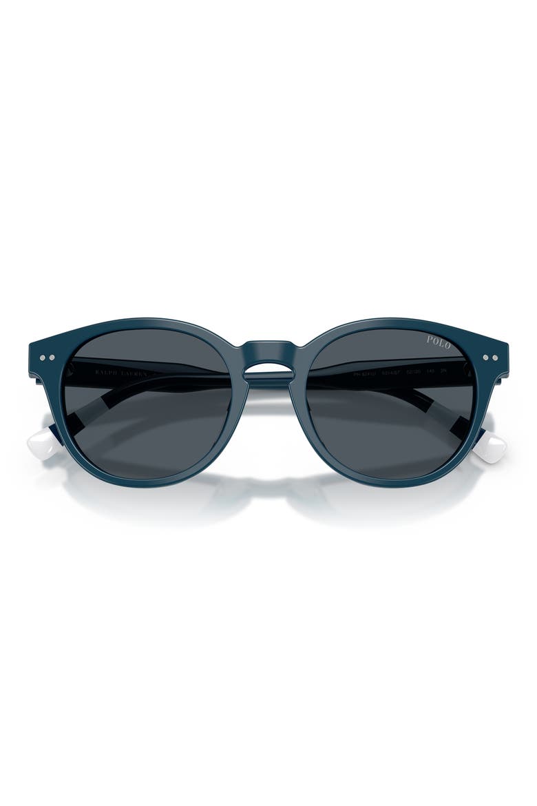 52mm Round Sunglasses, Alternate, color, SHINY BLUE / DARK GREY