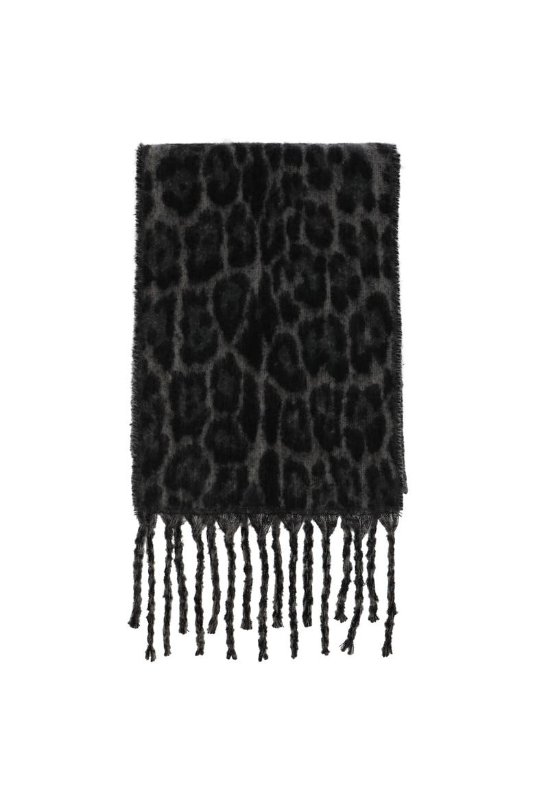 Brushed Woven Leopard Jacquard Scarf, Alternate, color, BLACK