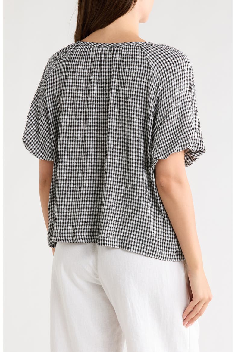 Bubble Sleeve Split Neck Top, Main, color, BLACK / WHITE