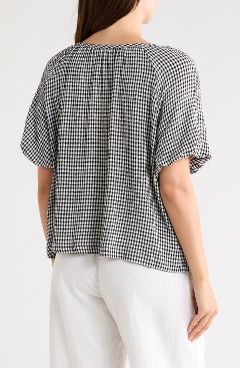Bubble Sleeve Split Neck Top