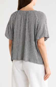 MAX STUDIO Bubble Sleeve Split Neck Top