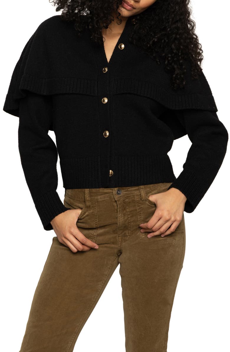 Sanctuary Cape Detail Cardigan, Main, color, Black