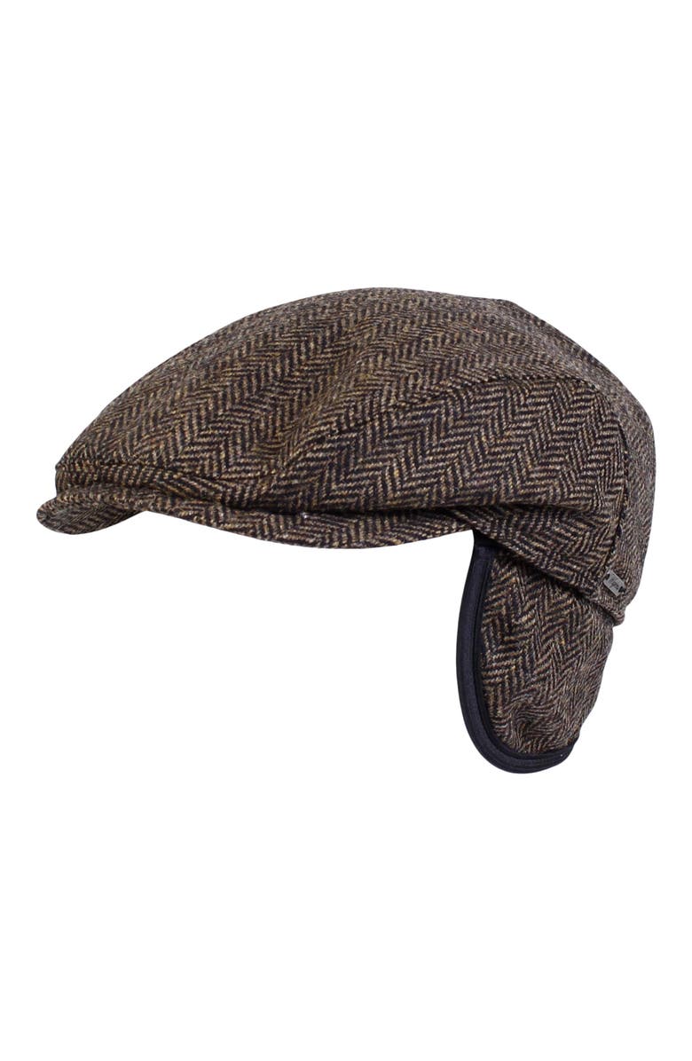 Wigens Men's Herringbone Wool Ivy Slim Cap with Earflaps, Main, color, Olive
