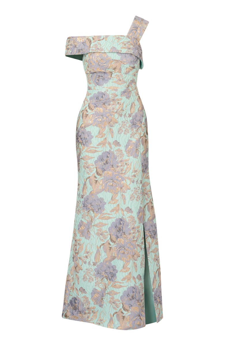 Adrianna Papell Metallic Floral Jacquard Mermaid Gown, Alternate, color, Blue/ Mint Multi