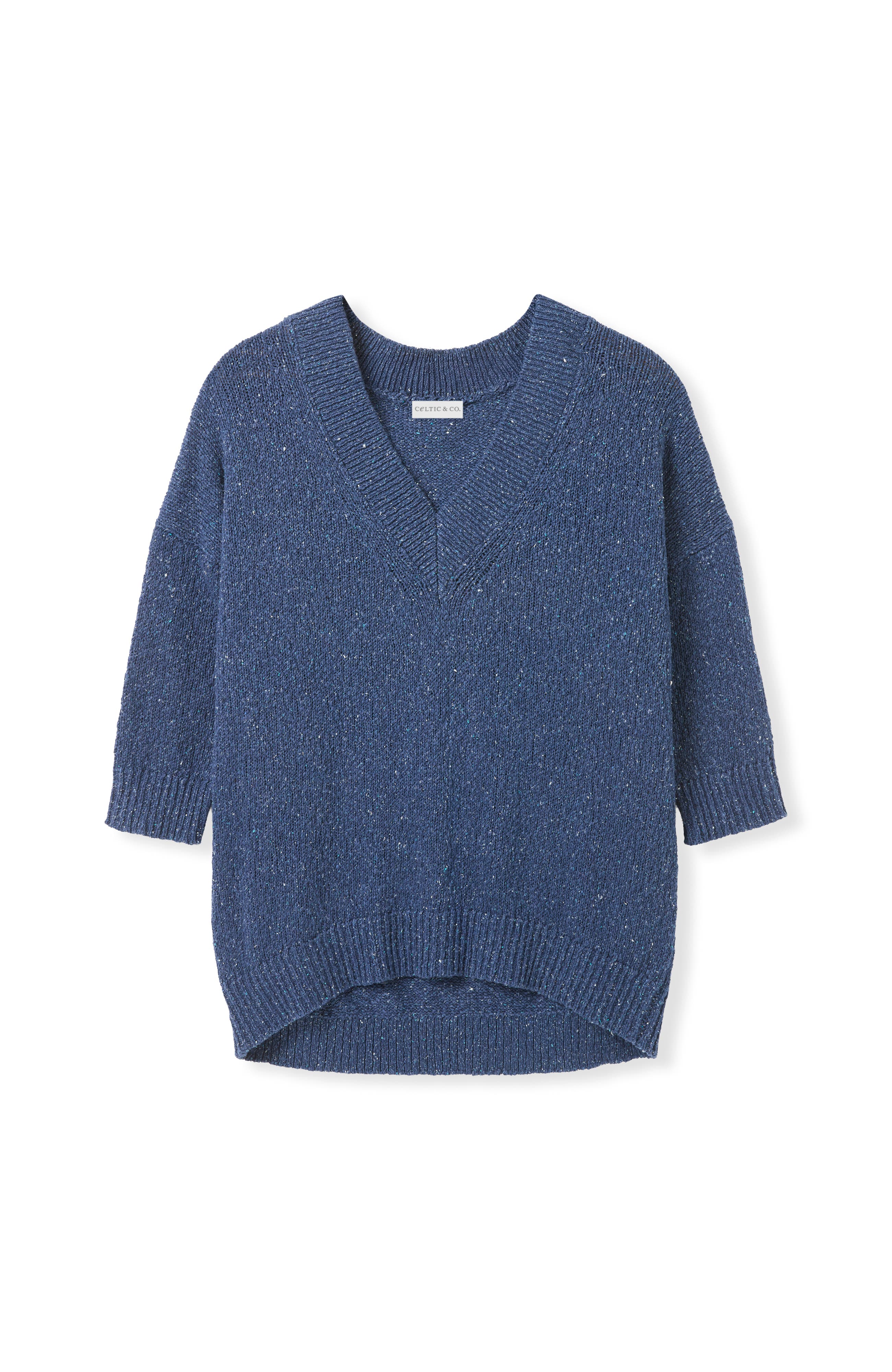 Cotton Blend Flecked V-Neck Sweater - image 2