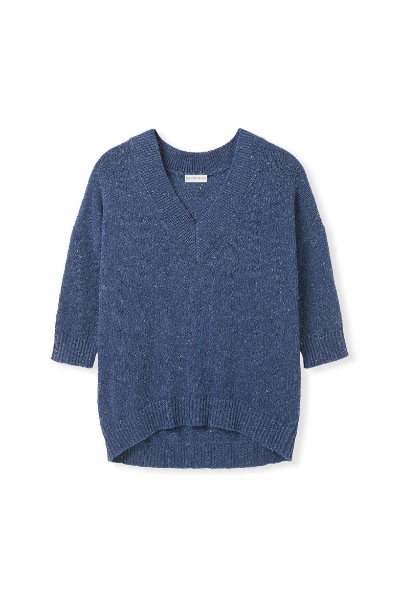 Cotton Blend Flecked V-Neck Sweater, Alternate, color, Mid Blue