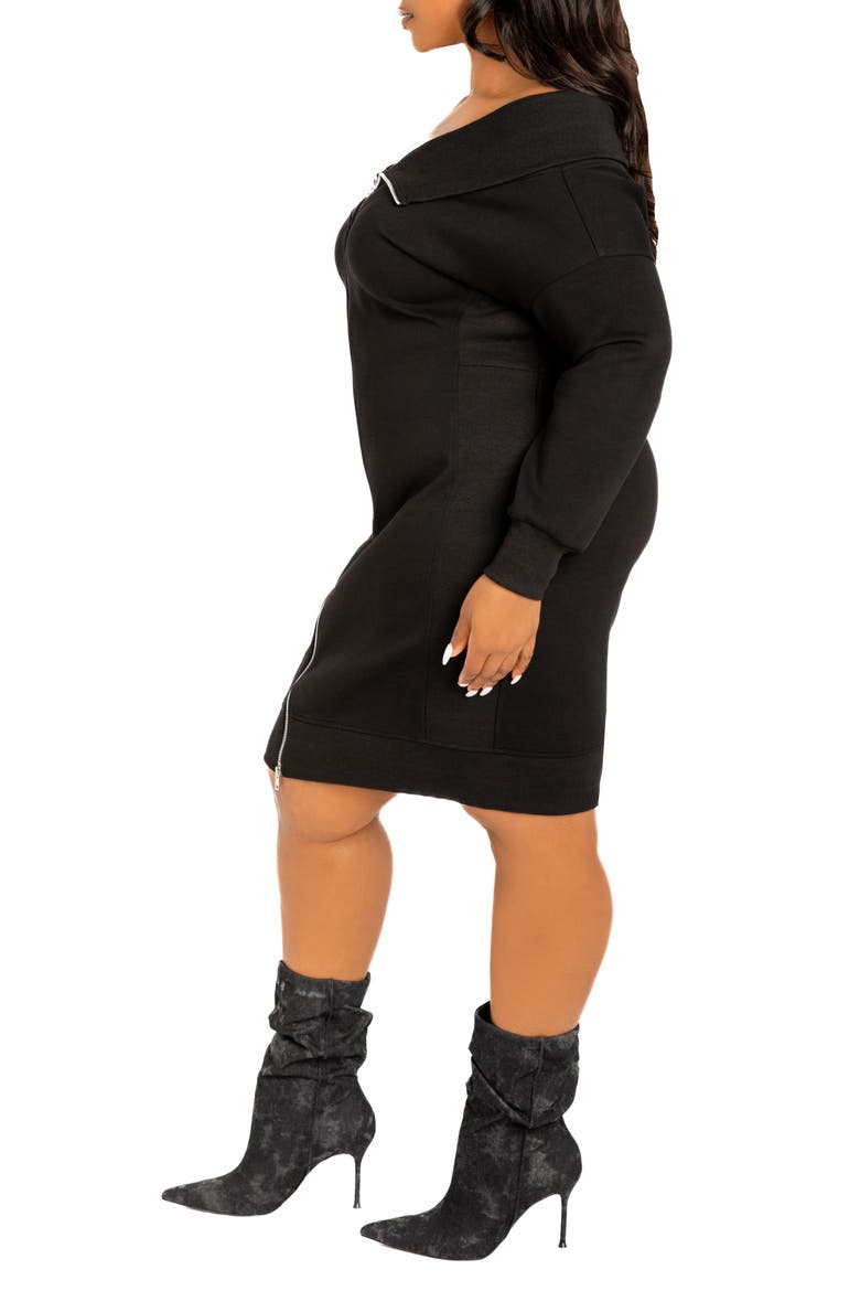 Off the Shoulder Long Sleeve Sweater Dress, Alternate, color, BLACK
