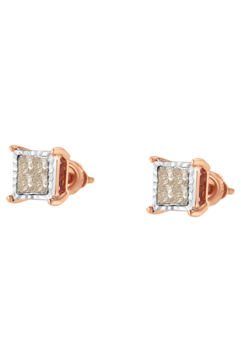 10K Two-Toned Gold PrincessComposite Diamond Stud Earrings, Alternate, color, White