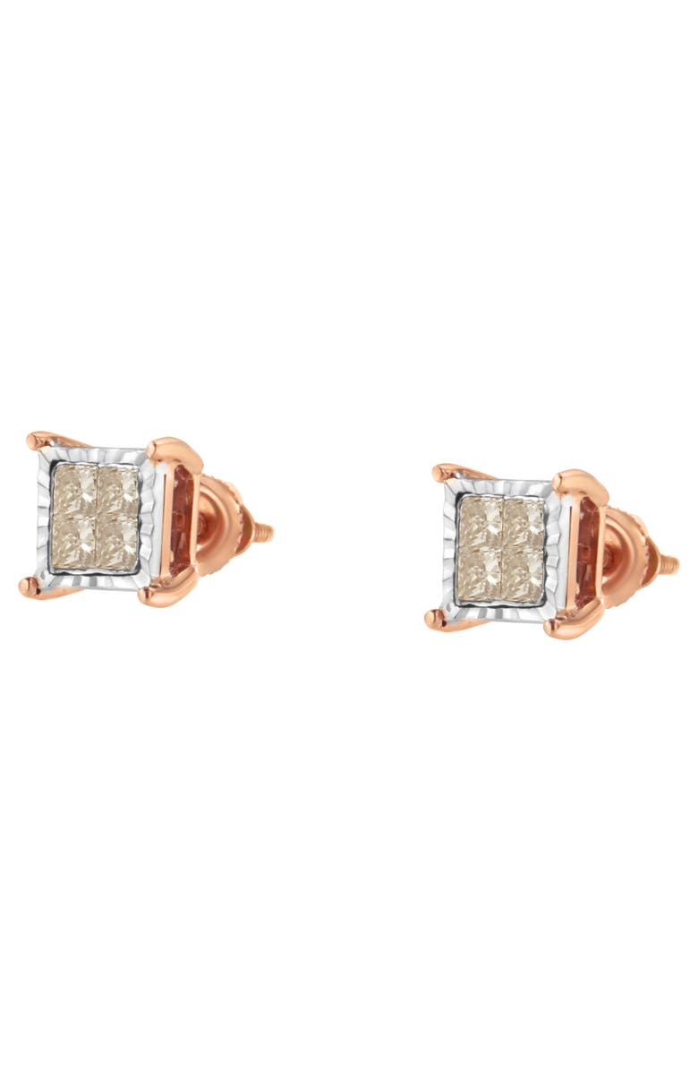 Haus of Brilliance 10K Two-Toned Gold PrincessComposite Diamond Stud Earrings, Alternate, color, White