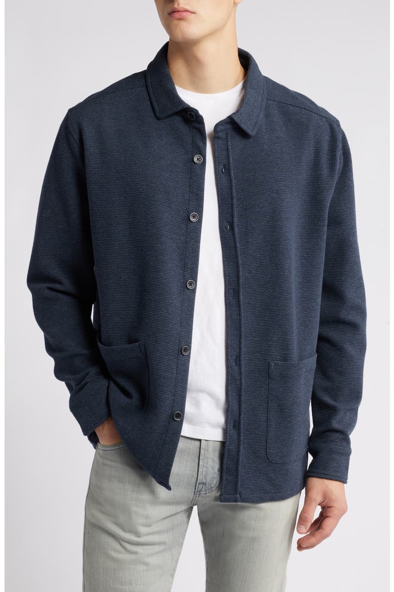 Dugald Mélange Knit Button-Up Overshirt, Main, color, BLUE